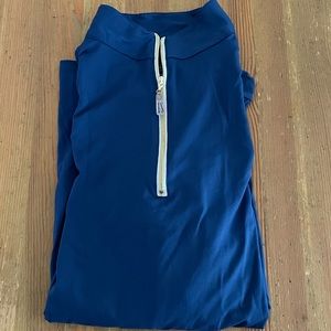 THE TAILORED SPORTSMAN ladies’ long sleeve sun shirt size L in blue w/gold zip